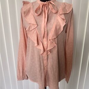 Abercrombie & Fitch Pink Ruffle Tie-Neck Button-Down Blouse